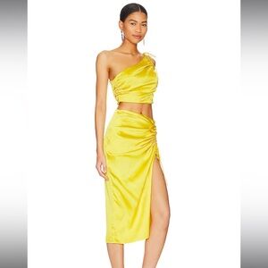 Superdown Kristy Ruched Skirt Set in Yellow Size S